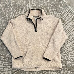 PINK Cream Sherpa Quarter-Zip Sweater